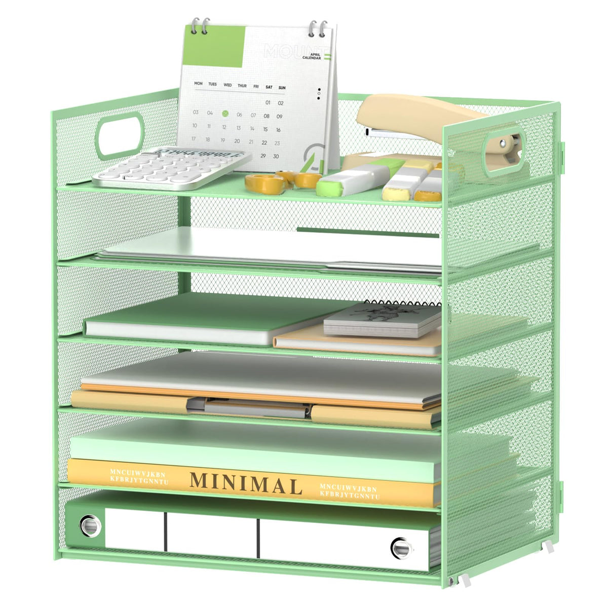 Daltack 6-Tier Paper Organizer for Desk with Handle, Green
