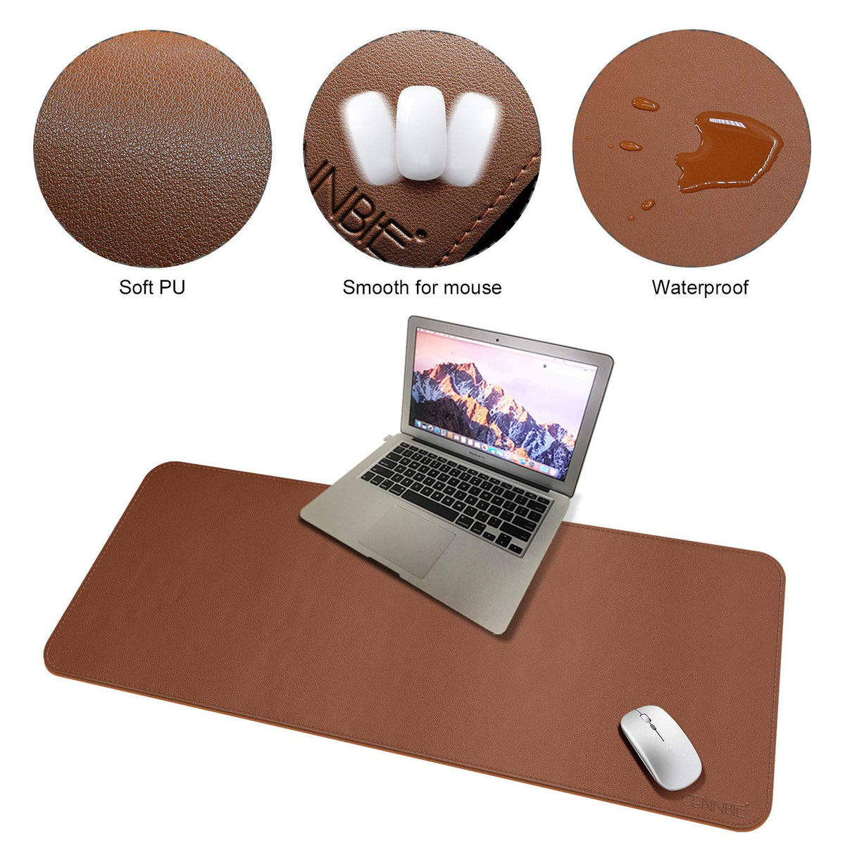 CENNBIE Leather Desk Mat 39.3"x19.6", Office Desk pad (Brown)