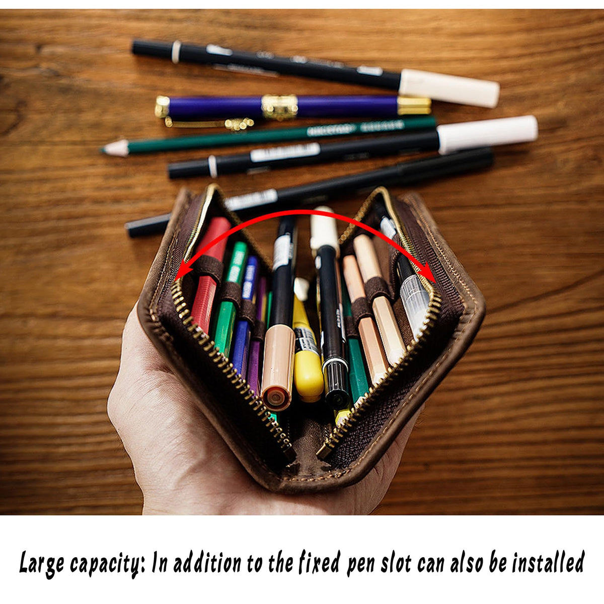 Leather Pencil Case Organizer 10 Slots, Portable Pouch for Fountain Pen
