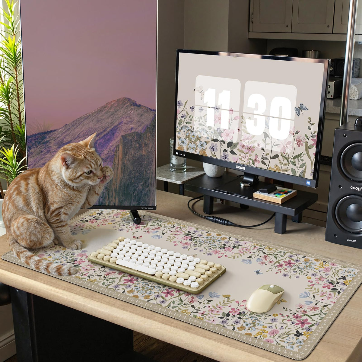 iCasso Floral Desk Mat,Cute Gaming Mouse Pad,Beige