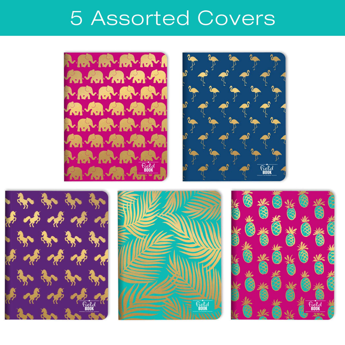 Elan Publishing Company Field Notebook/Journal - 8"x10" - Assorted Patterns Gold Foil - Lined