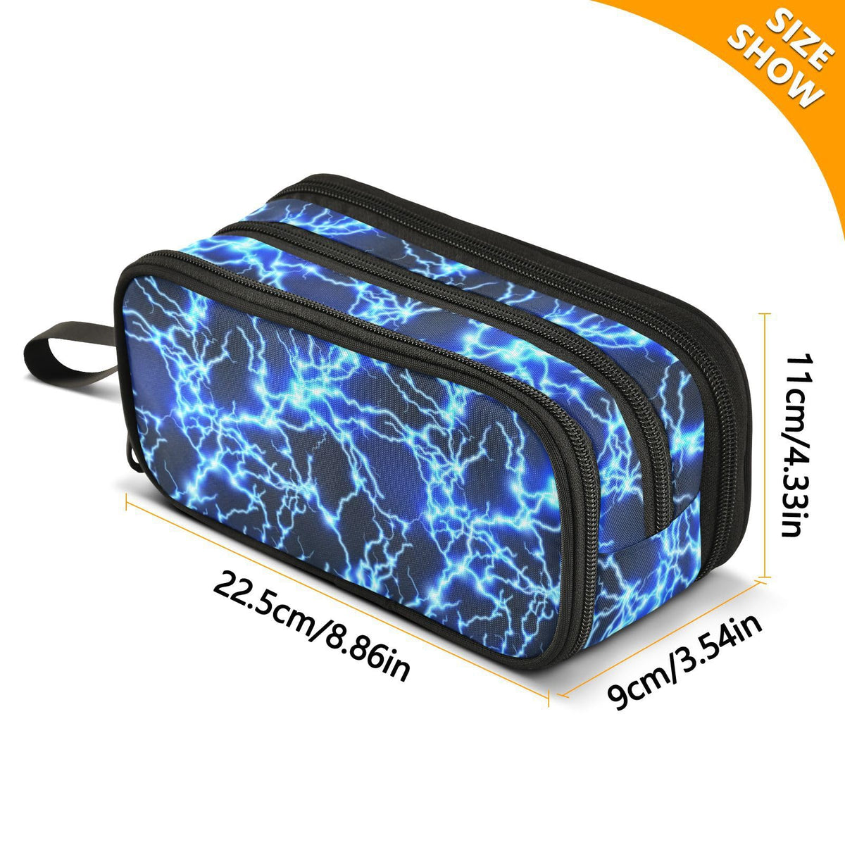 Sletend Pencil Case Lightning Blue 3 Compartments Pencil Pouch