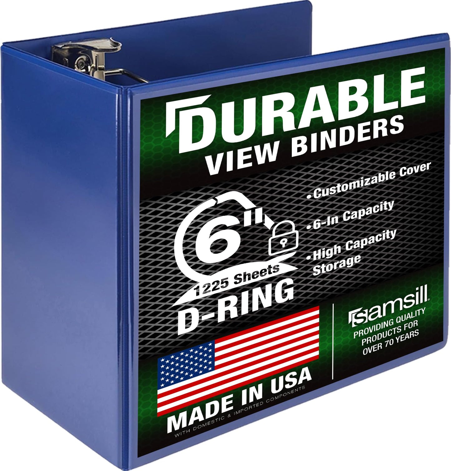 Samsill Durable 6 inch 3 Ring Binder, Locking D Ring Binder, Customizable Clear View Cover, Blue