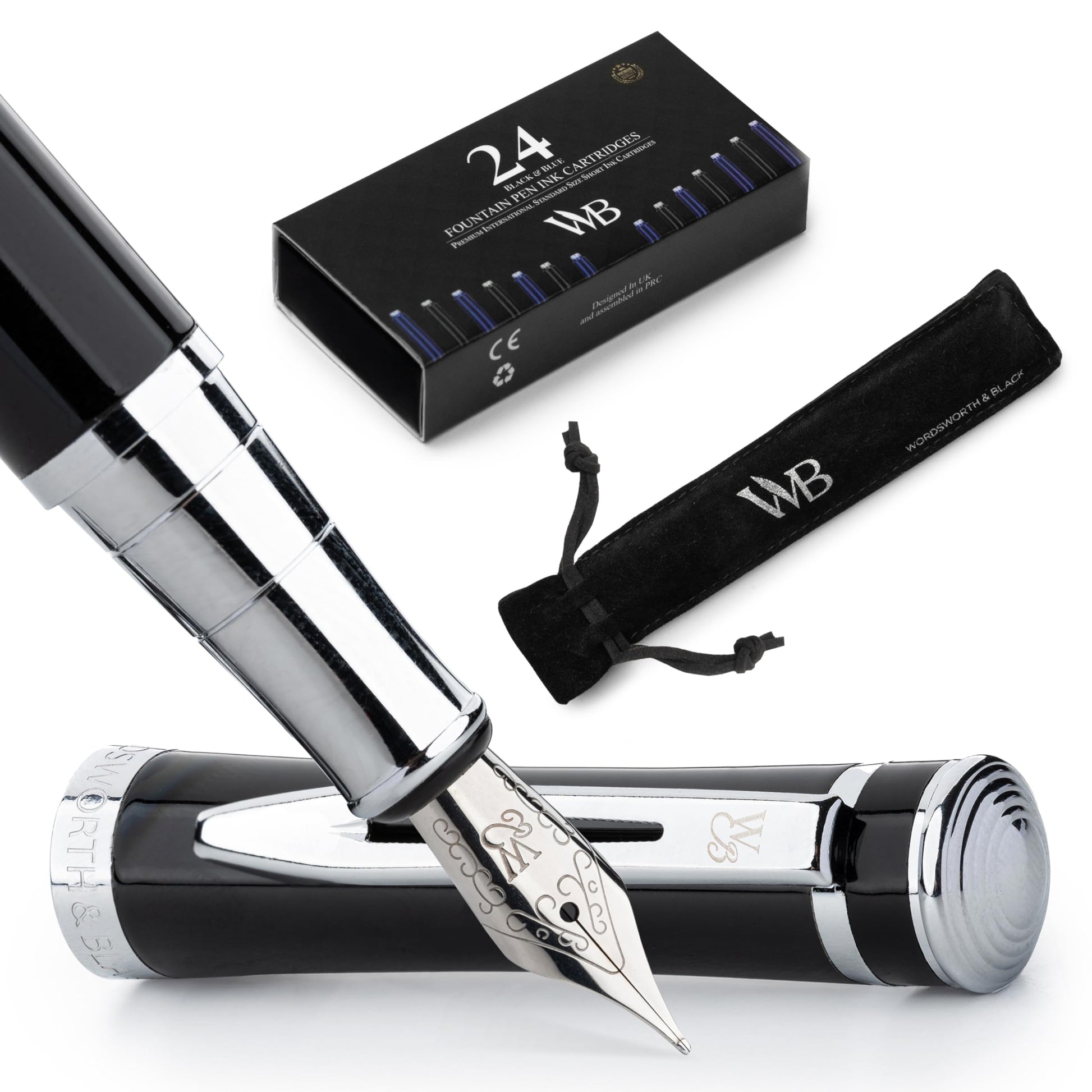 Wordsworth & Black Luxury Fountain Pen Set for Writing, Medium Nib, Black
