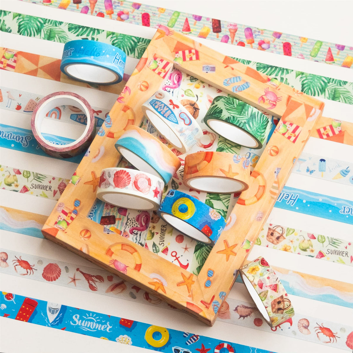 YUBBAEX 10 Rolls Four Seasons Washi Tape Set Beach Ice Cream Masking Decorative Tapes (Summer)
