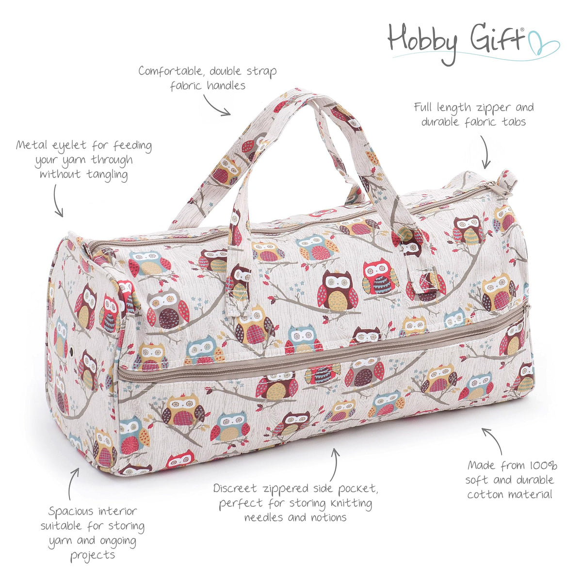 Hobby Gift Knitting Bag Large Yarn Storage Bag with Zippered Compartments for Knitting Needles