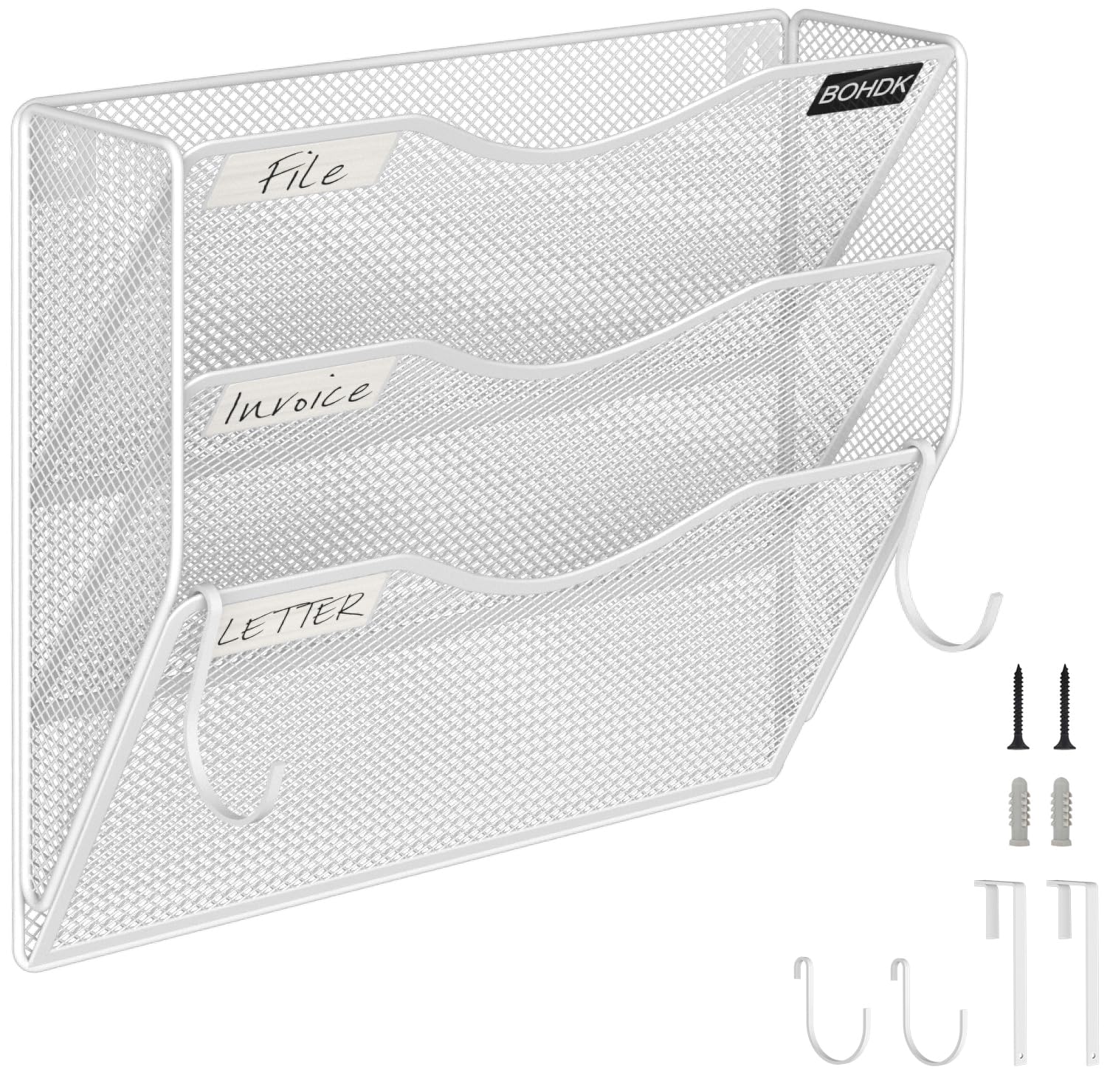 BOHDK Wall File Organizer, 3 Tire Hanging File Folder Mail Organizer, Vertical Mesh Metal Door/Wall