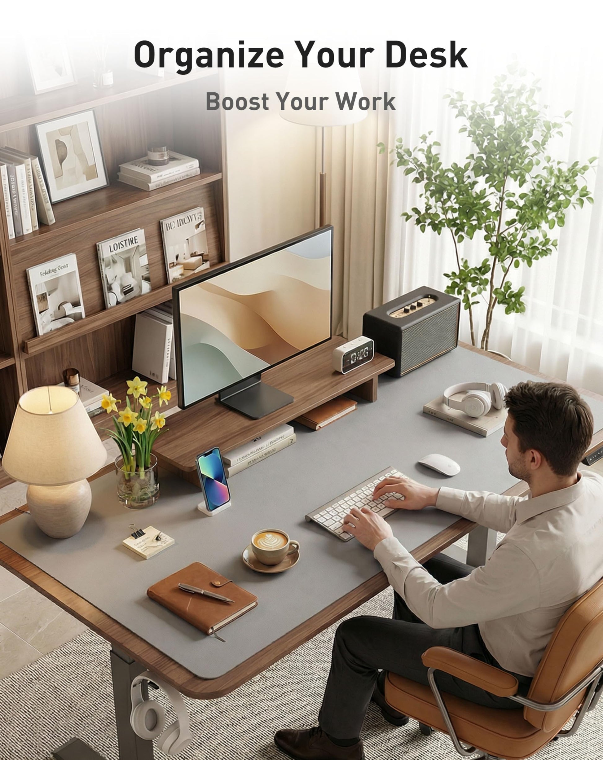 Aothia Faux Leather Desk Mat - Large Mouse Pad, Non-Slip PU Leather Blotter, Waterproof Writing