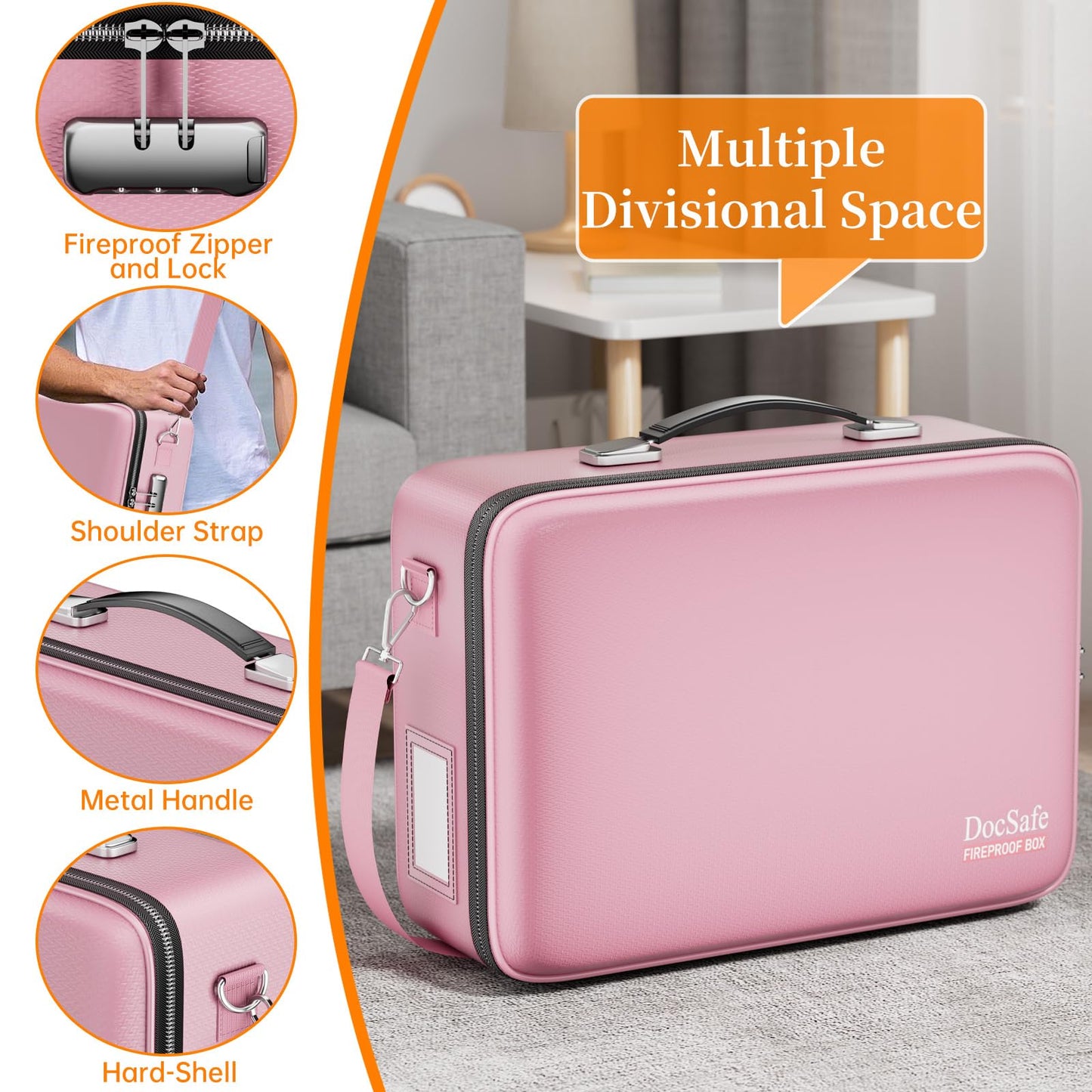 DocSafe Fireproof Document Box Hard Case with Lock ＆ Accordion File Folder