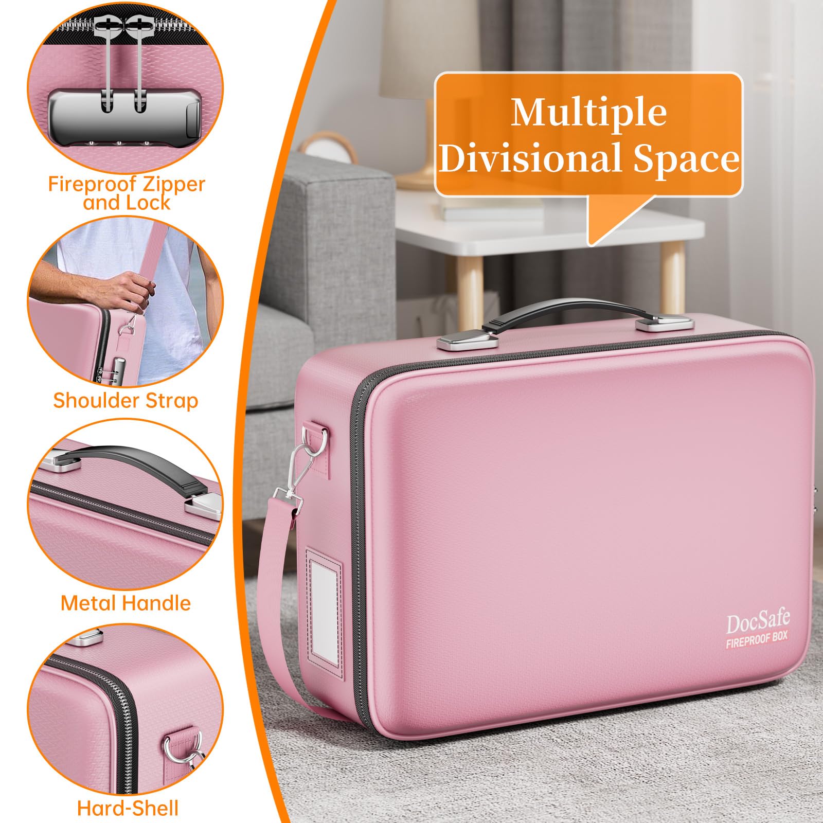 DocSafe Fireproof Document Box Hard Case with Lock ＆ Accordion File Folder