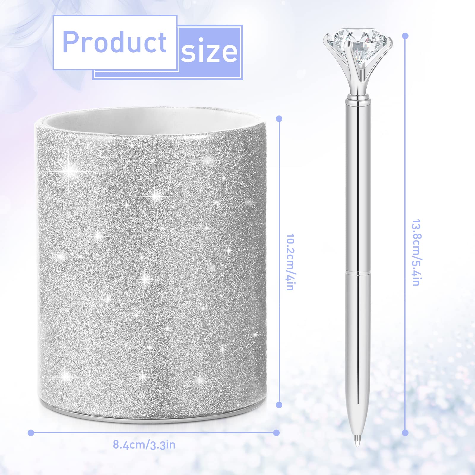 BBTO Pen Holder with 6 Pcs Bling Diamond Pens, Pencil Cups for Desk Glitter Bling Desk Organizer