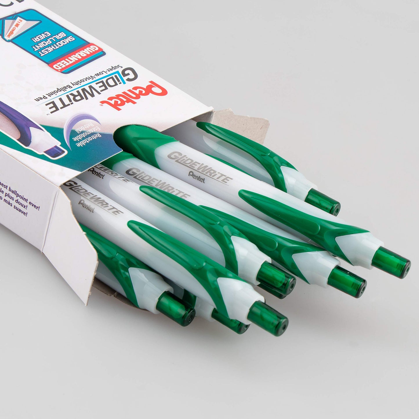 Pentel GlideWrite Ballpoint Pen with TechniFlo Ink, (1.0mm) Medium Line, Green, Box of 12 (BX910-D)