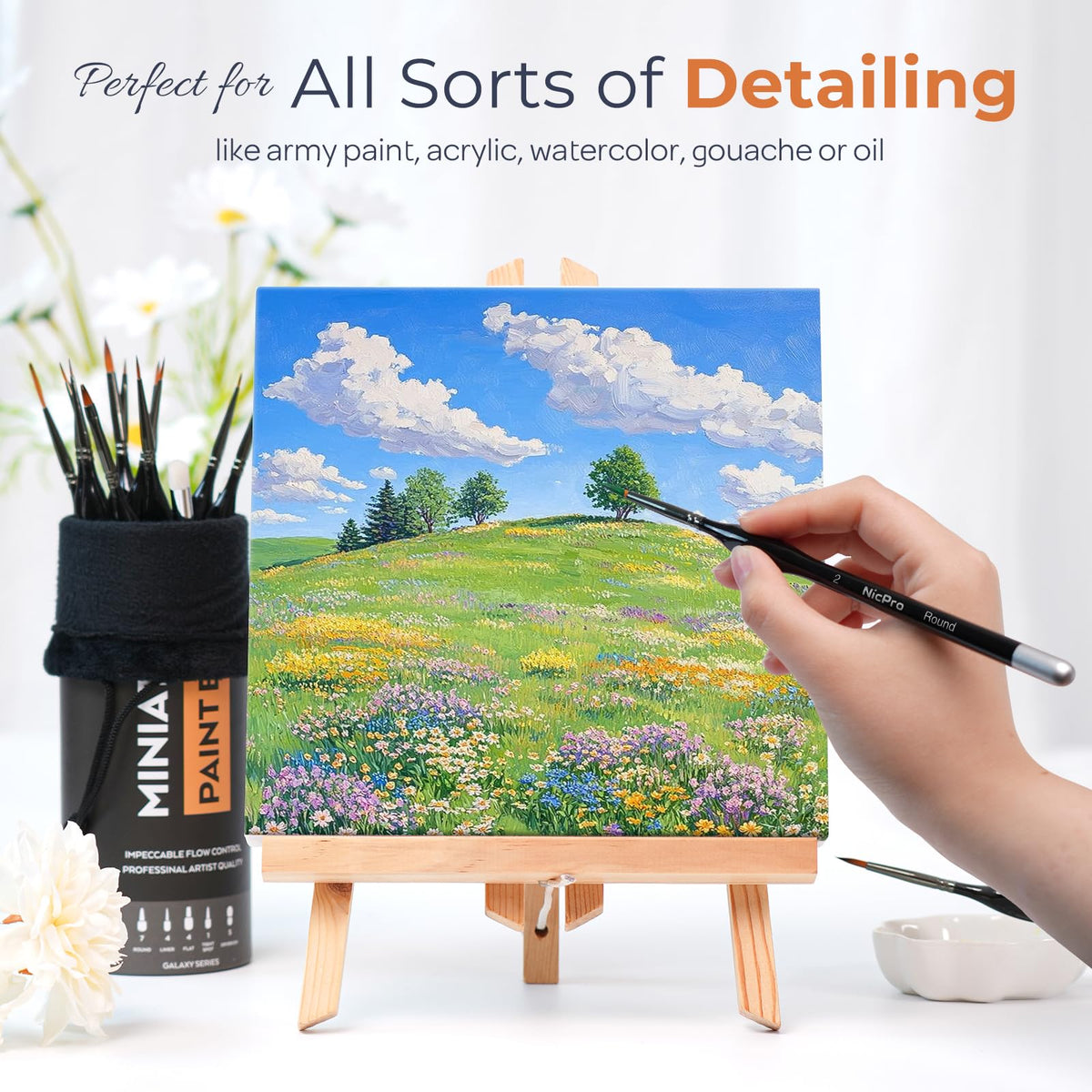 Nicpro Miniature Paint Brushes Drybrush - 21PCS Model Paint Brush Set