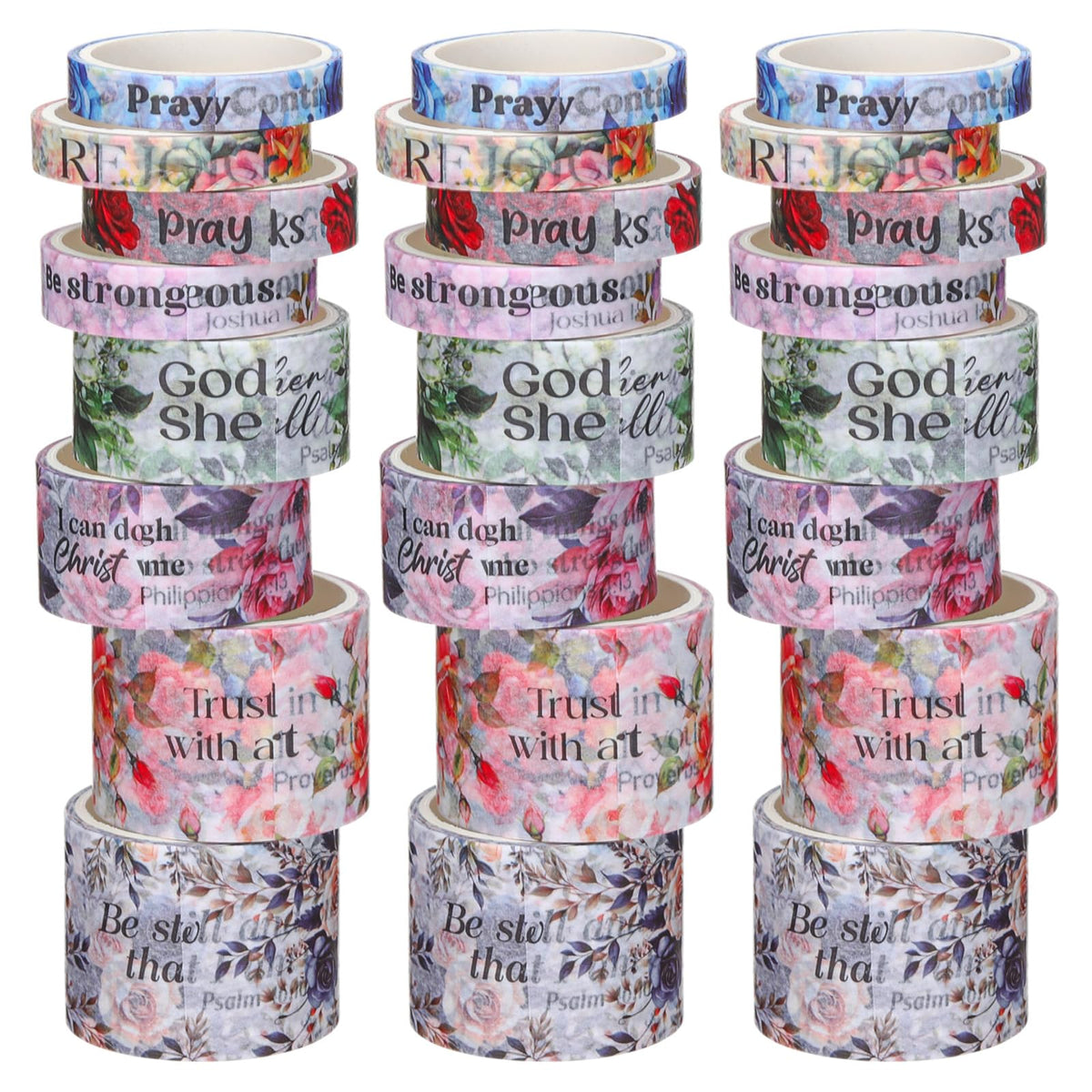 Janlaugh 24 Rolls Christian Washi Tape Gifts, Watercolor Floral, Multi Size