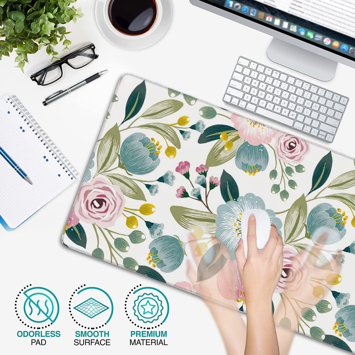 Lovely Floral with Spring Flowers Extended Gaming Mouse Pad Large Desk Mat with Non-Slip Rubber