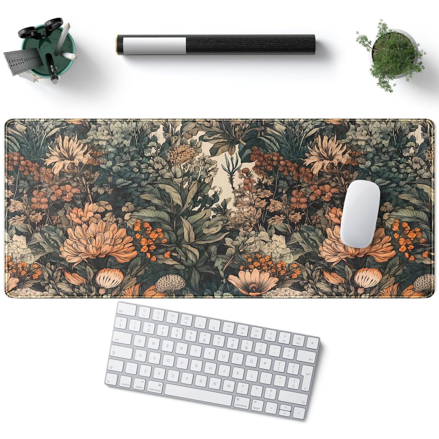 Flower Vintage Desk Pad Aesthetic Desk Mat Flower Mouse Pad Computer Big Mousepad Non-Slip Base