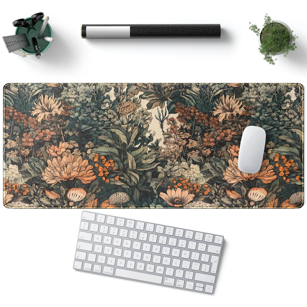 Flower Vintage Desk Pad Aesthetic Desk Mat Flower Mouse Pad Computer Big Mousepad Non-Slip Base