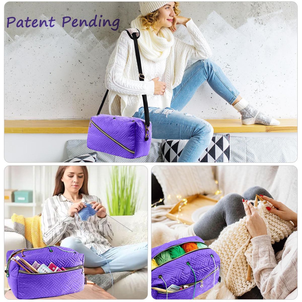 MYBAGZING Crochet Bag Organizer,Knitting Bag for Yarn Storage&Crochet Hooks