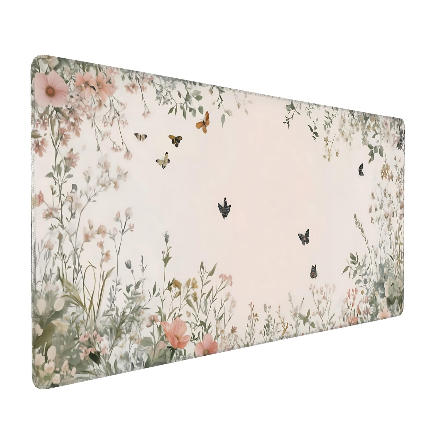 Cute Floral Aesthetic Wildflower Gaming Mouse Pad, Pink Macaron Desk Mat with Anti-Slip Base &