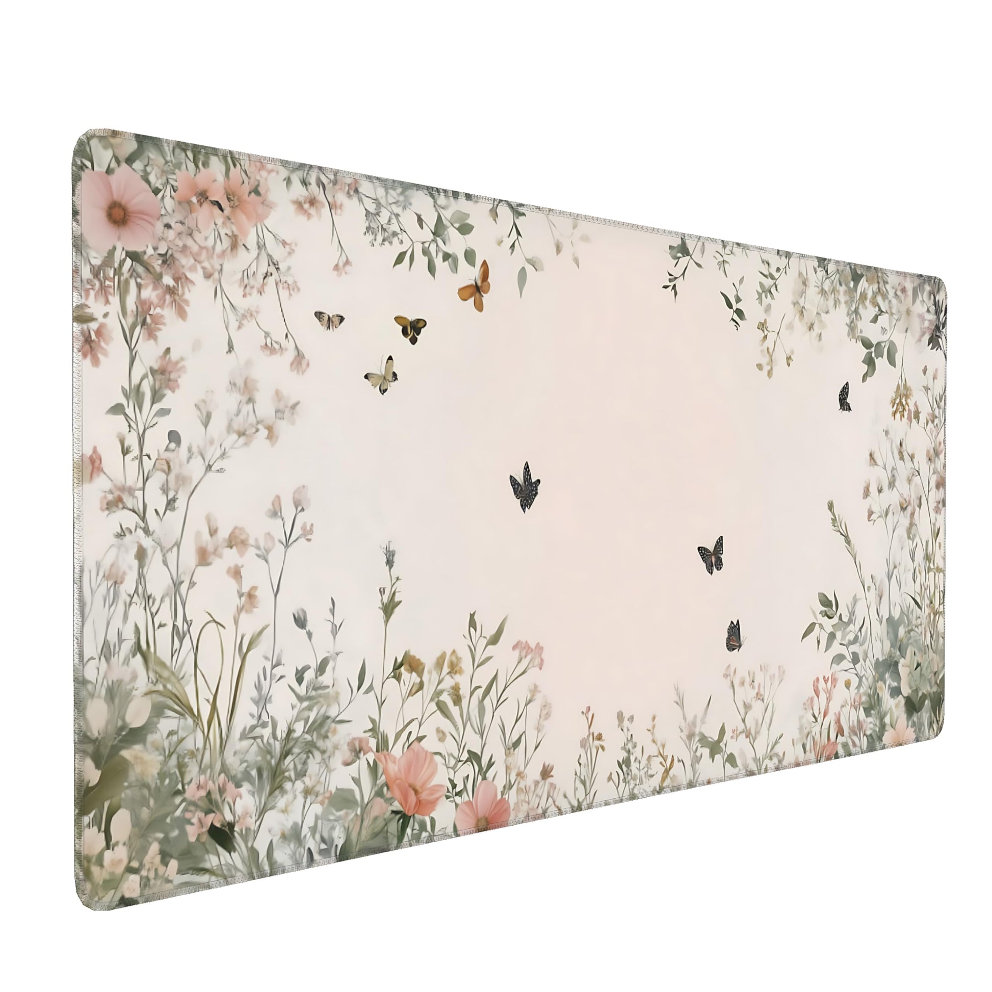 Cute Floral Aesthetic Wildflower Gaming Mouse Pad, Pink Macaron Desk Mat with Anti-Slip Base &