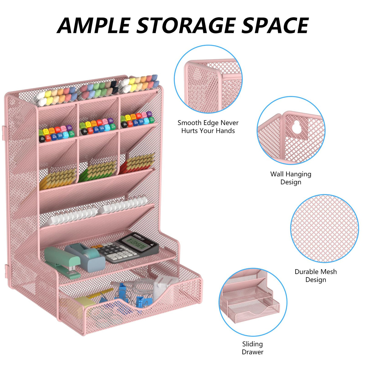 BOHDK Pen Organizer for Desk, Multi-Functional Desk Organizer, Wall Mount Pen Holder with Drawer