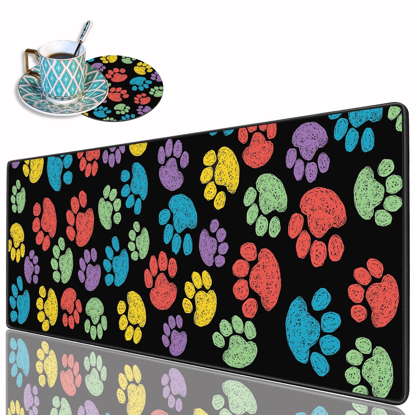 Desk Pad Mat Gaming Mouse Pads with Coasters, 31.5"x 11.8" XXL Large Computer Keyboard Mouse Mat