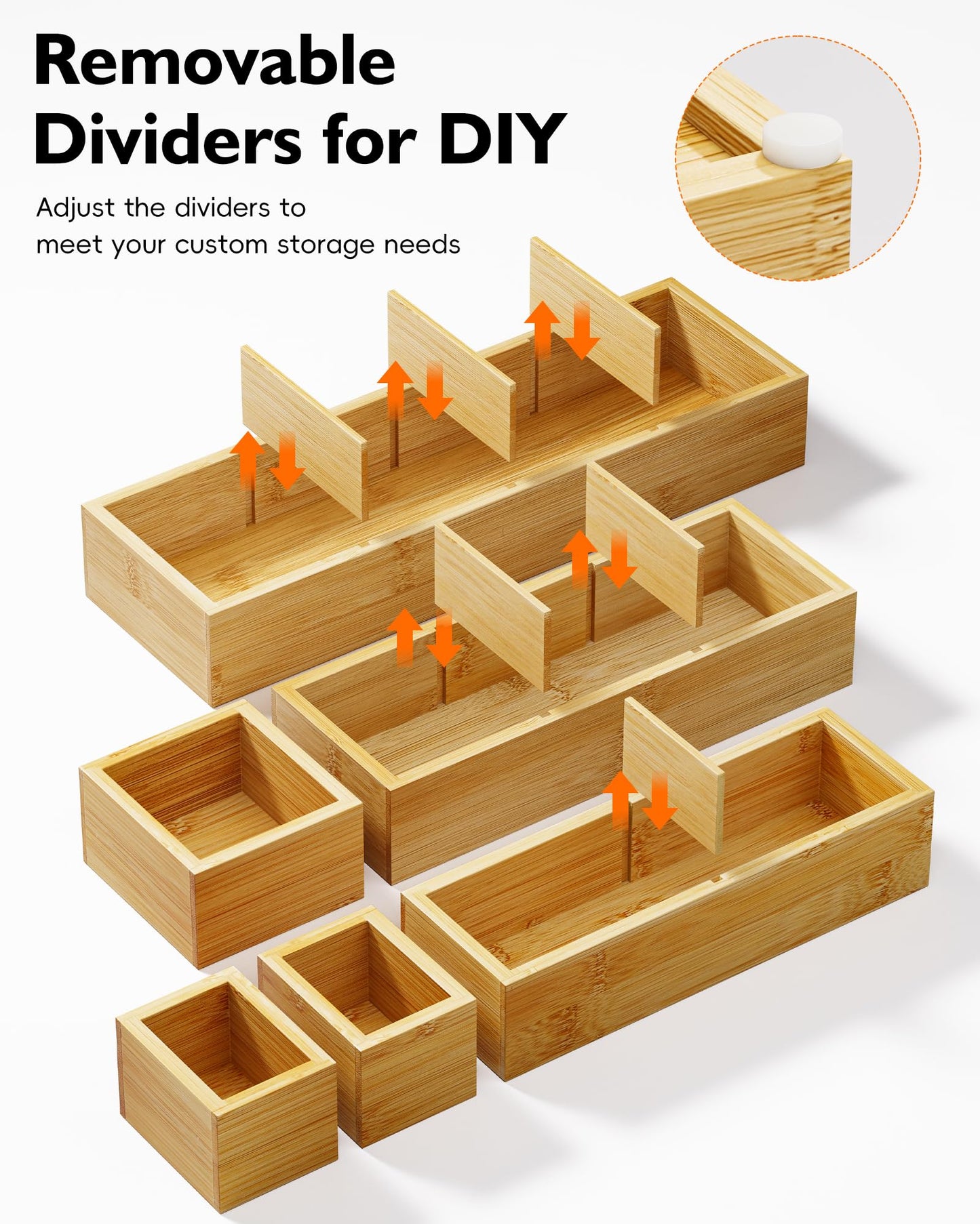 VA1KENE Bamboo Drawer Organizer Set, 6 PCS Trays with 12 Compartments