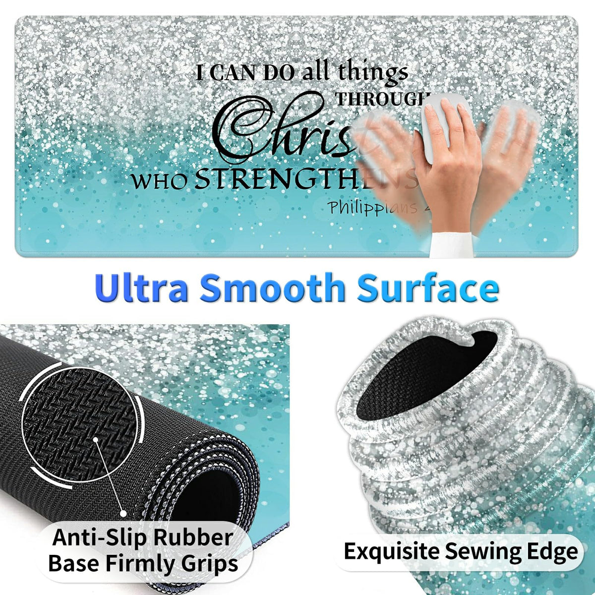BPQOJB Laptop Mouse Pad 27.5 x 11.8 inch & Small Wrist Rests with Coasters and Blue Flash Bible