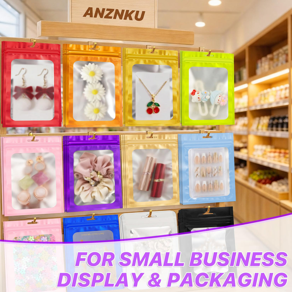 ANZNKU 100Pcs Purple Mylar Bags, Resealable Smell Proof Zip Goodie Baggies