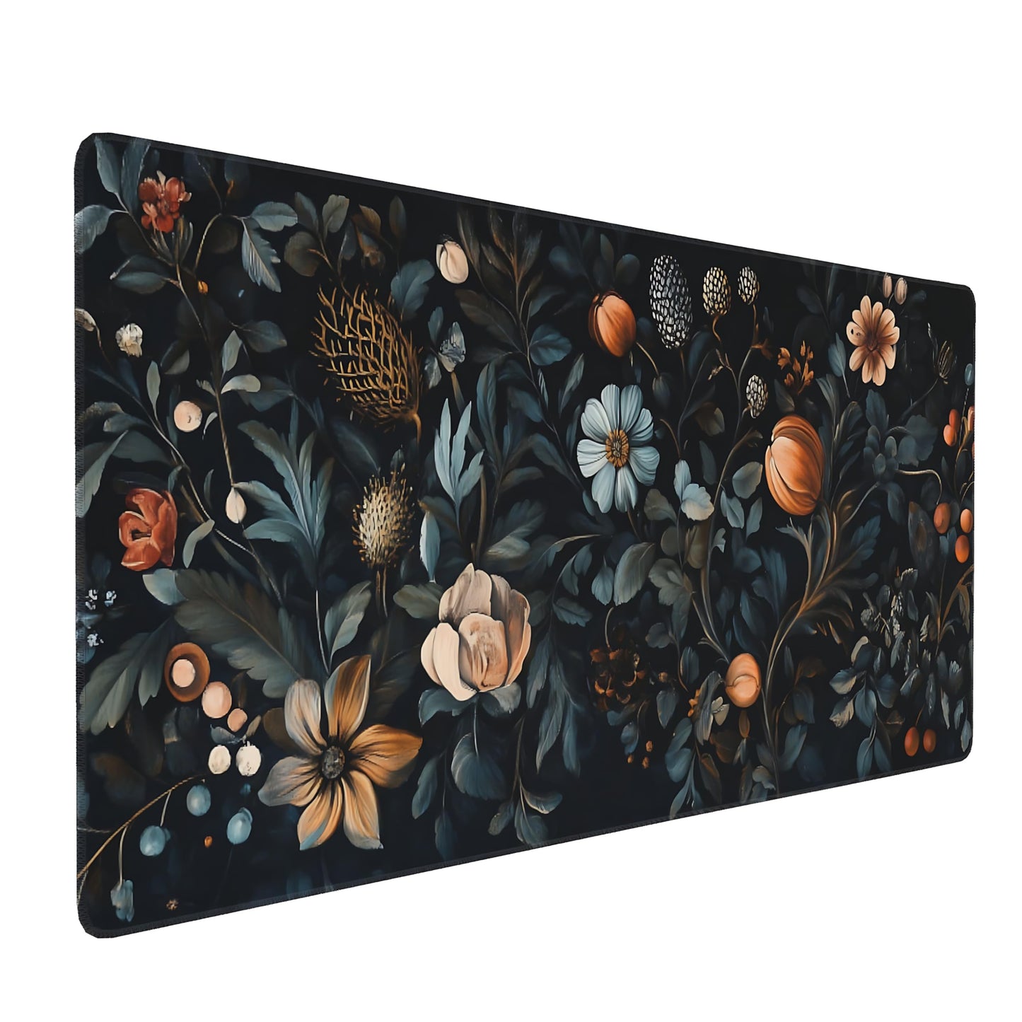 Floral Aesthetic Flower Bud Gaming Mouse Pad, Black Dark Botanical Desk Mat with Anti-Slip Base &