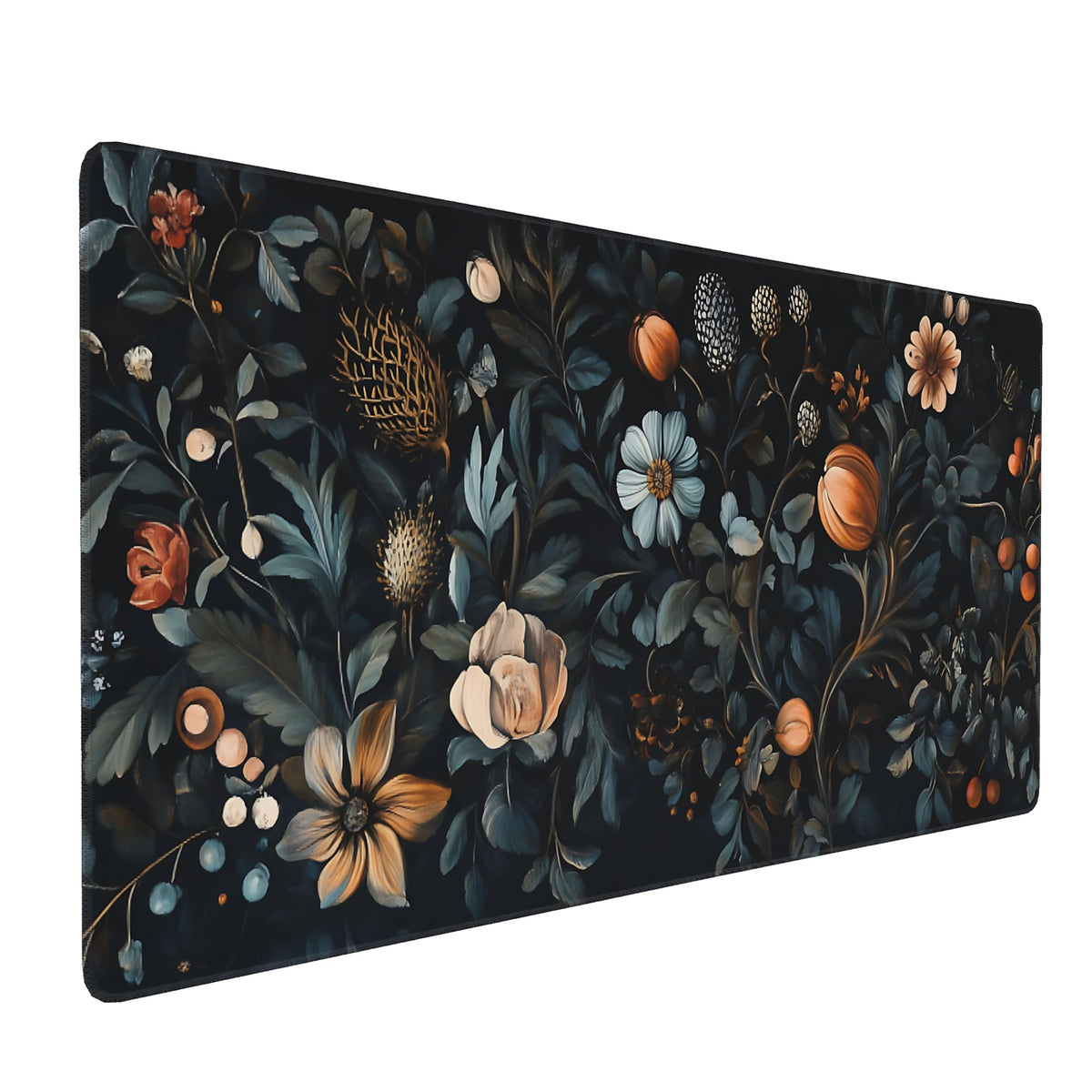 Floral Aesthetic Flower Bud Gaming Mouse Pad, Black Dark Botanical Desk Mat with Anti-Slip Base &
