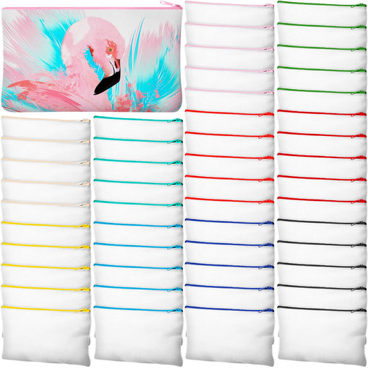 Frienda 50 Pcs Sublimation Blank Canvas Makeup Bags Bulk DIY Heat Transfer Canvas Pen Case Pencil
