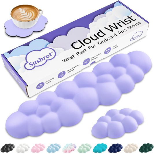 Sushret Cloud Wrist Rest Keyboard, Cloud Keyboard Wrist Pad Set with PU Leather Memory Foam, Cute