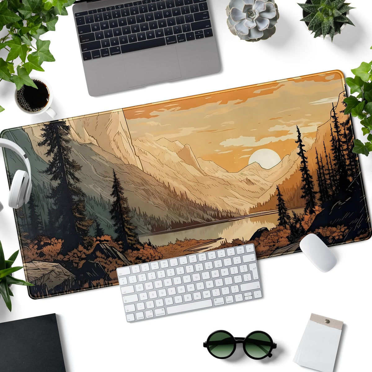 Sunset Mountains Desk Mat Aesthetic Large Mouse Pad XXL Extended Gaming Mousepad Nature Landscape