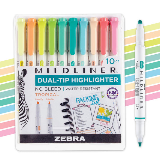 Zebra Pen MILDLINER Highlighter, Tropical Bisque Colors, Dual Tip, 10-Pack