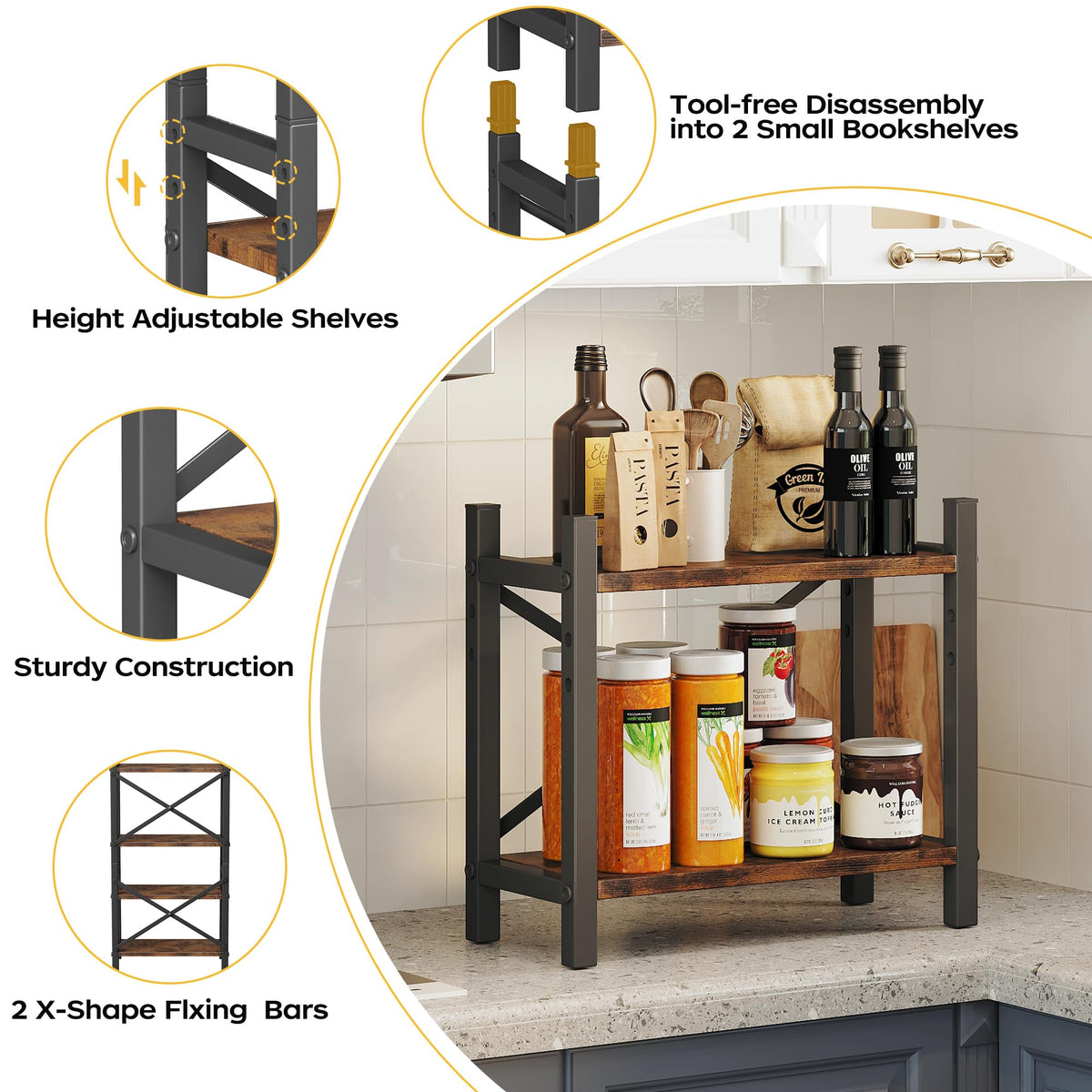 2-Pack Desktop Bookshelf, 4-Tier Stackable Narrow Bookcase, Adjustable Industrial Desk Organizer &