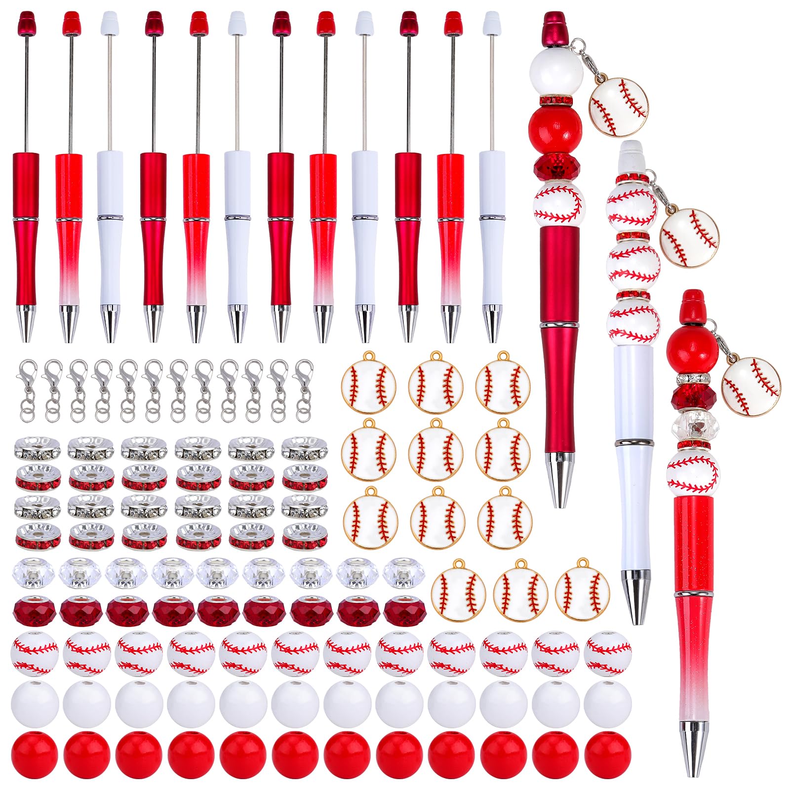 WEWAYSMILE 12 Pcs Beadable Pens Diy Assorted Bead Pens Wood Bead Crystal Spacer Beads Black Ink Diy