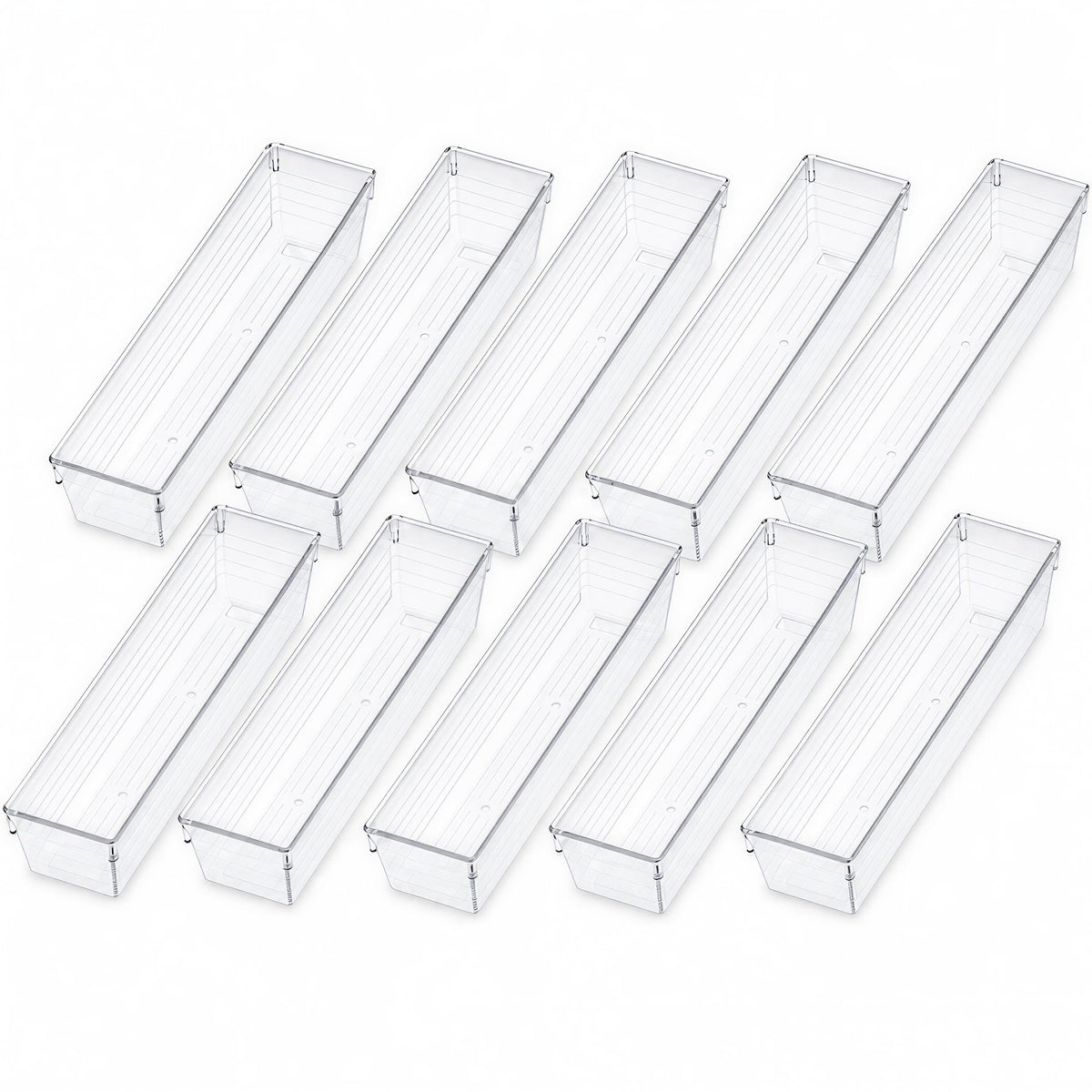 Kingrol 10 Pack Clear Narrow Tapered Drawer Organizer Trays, 12 x 3 x 2 in