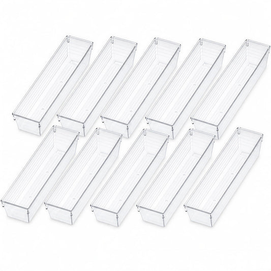 Kingrol 10 Pack Clear Narrow Tapered Drawer Organizer Trays, 12 x 3 x 2 in