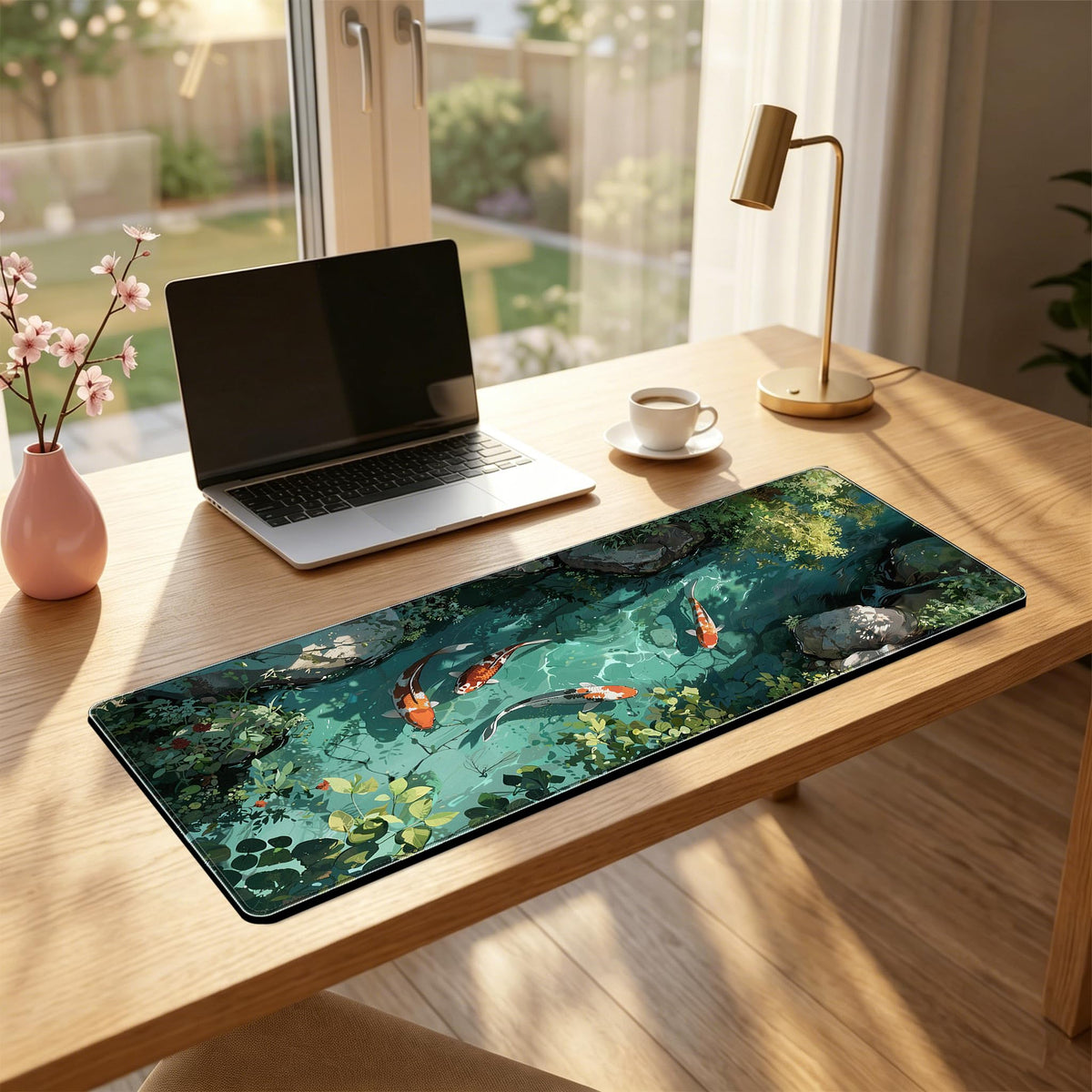 Mouse Pad Featuring Abstract Art of Koi, Ponds, and Fish, Large-Sized for Gaming, Suitable for