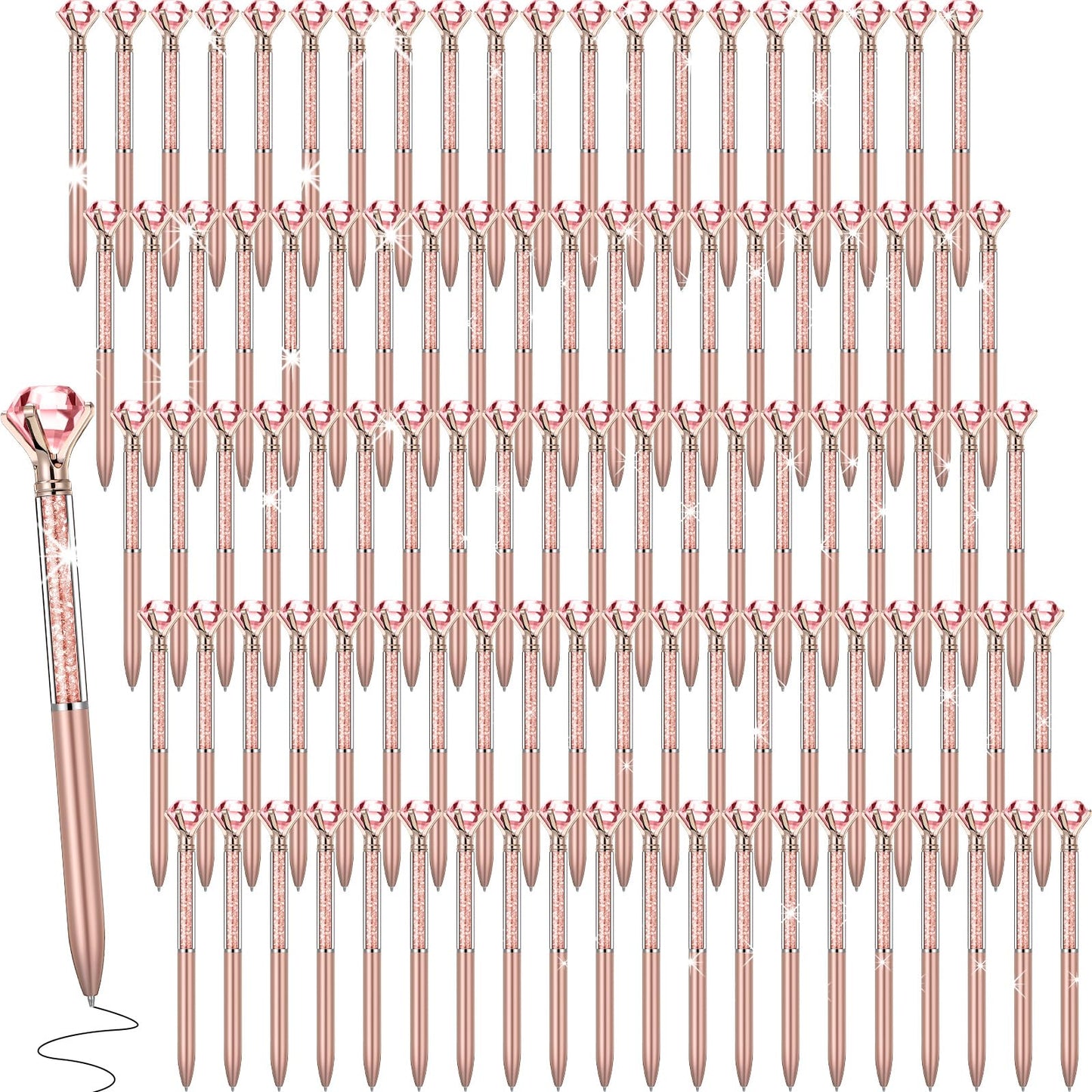 Sherr 100 Pack Crystal Diamond Pens Jewel pen Bulk, Rose Gold, Glitter