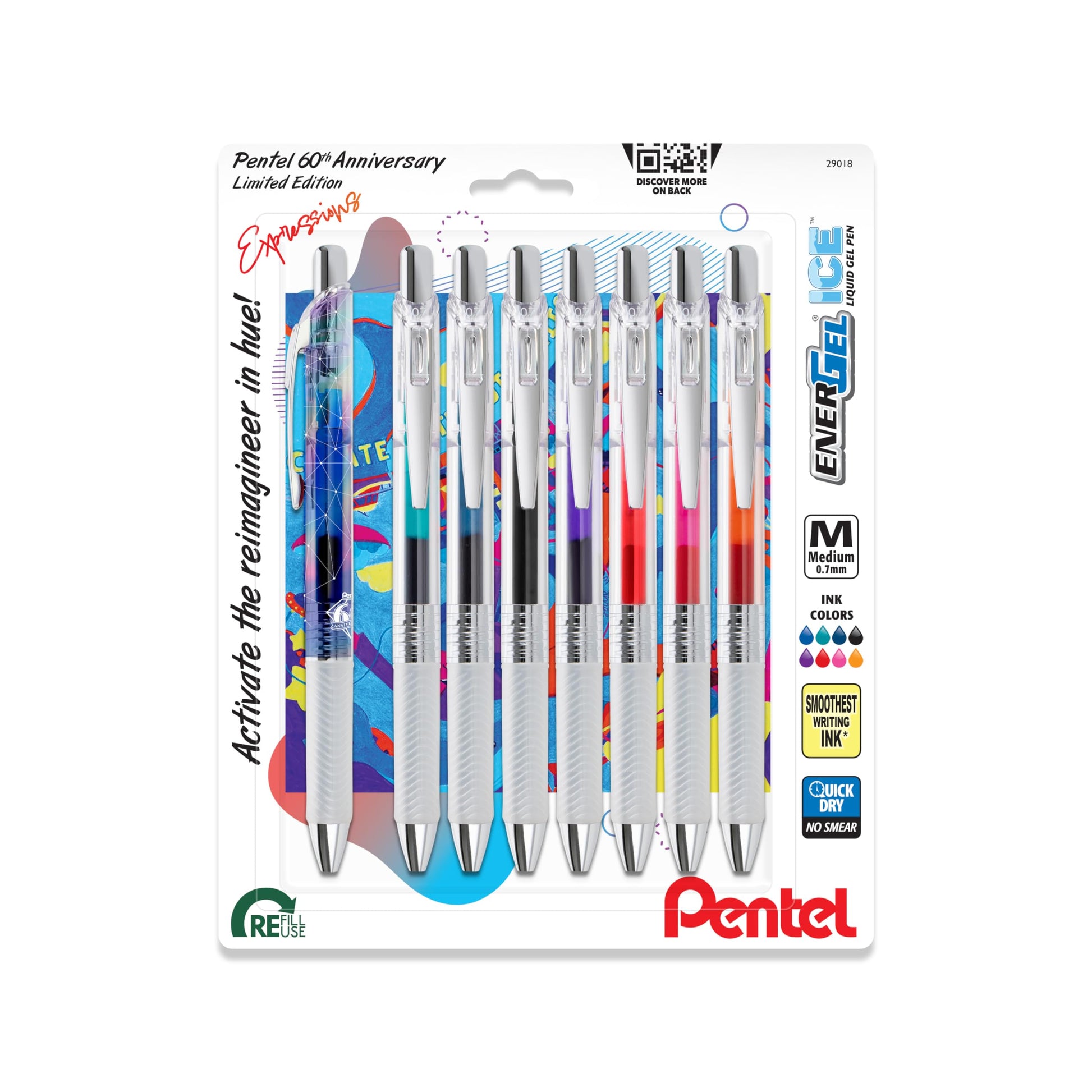 Pentel EnerGel Expressions, 60th Anniversary Limited Edition Pack, ICE Liquid Gel Pens, (0.7mm)