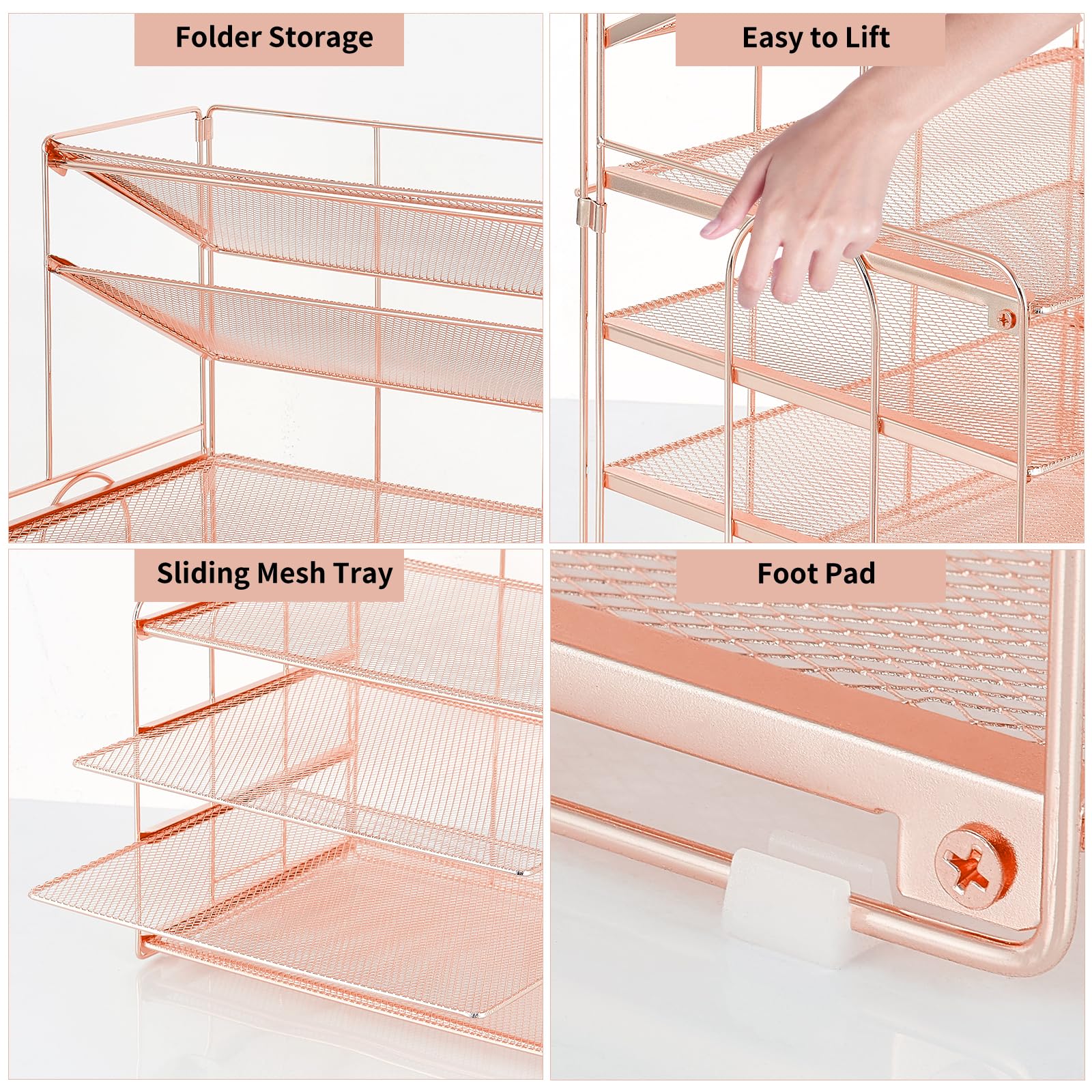 OPNICE Desk Organizer, 6-Tier Paper Organizer Letter Tray, Rose Gold
