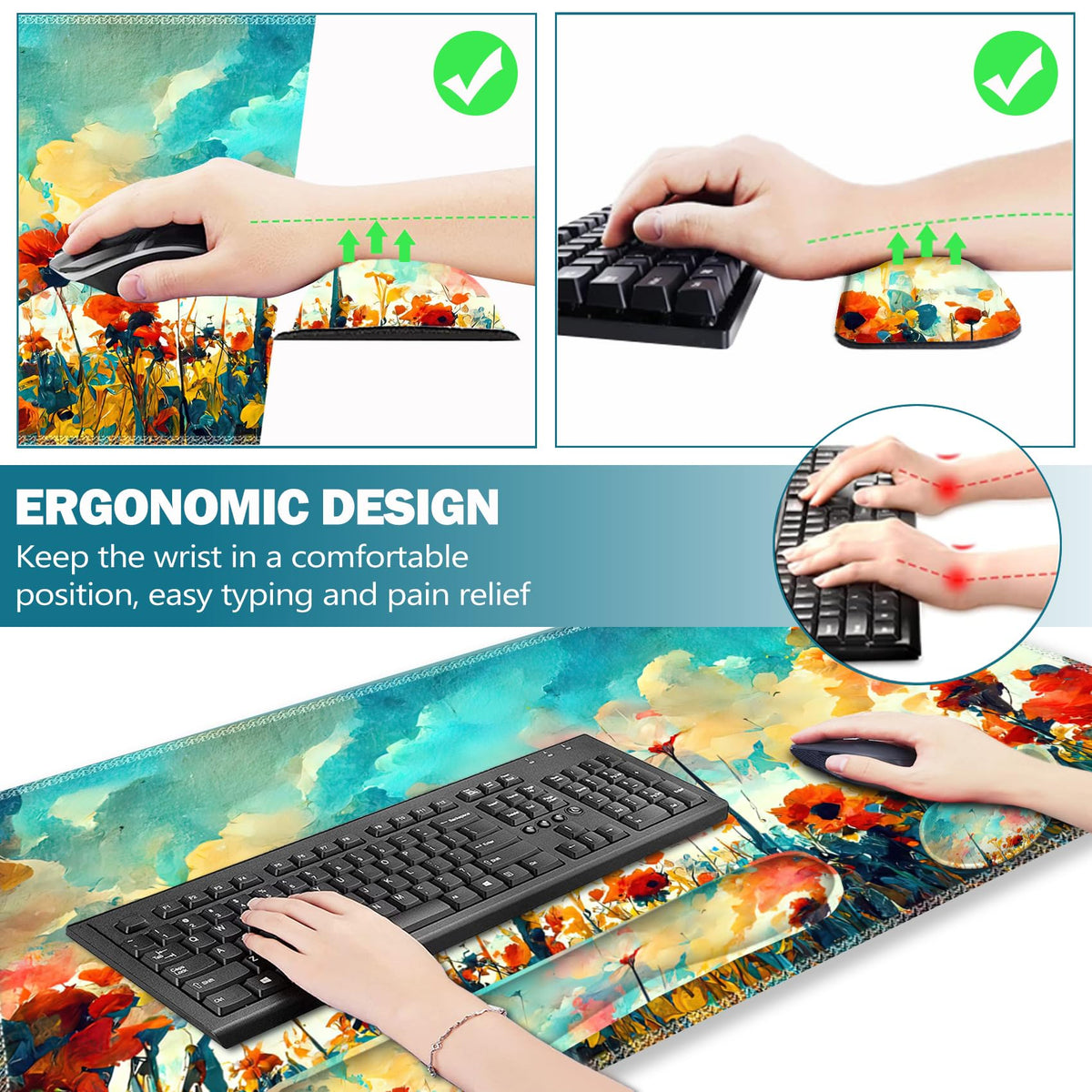 ARTSO Gaming Mouse Pad Wrist Support Set, XXL Large Desk Mat Mousepad + Keyboard Wrist Support+