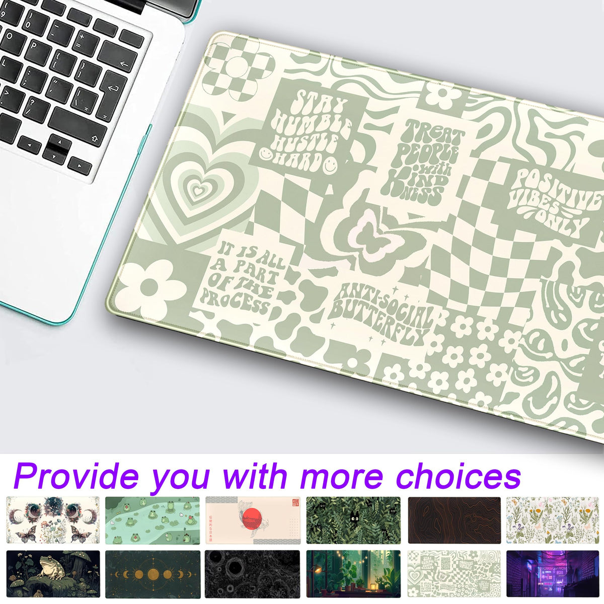 DCJJM Boho Aesthetic Desk Mat Beige Retro Hippie Boho XXL Large Extended Gaming Green Sage Mouse