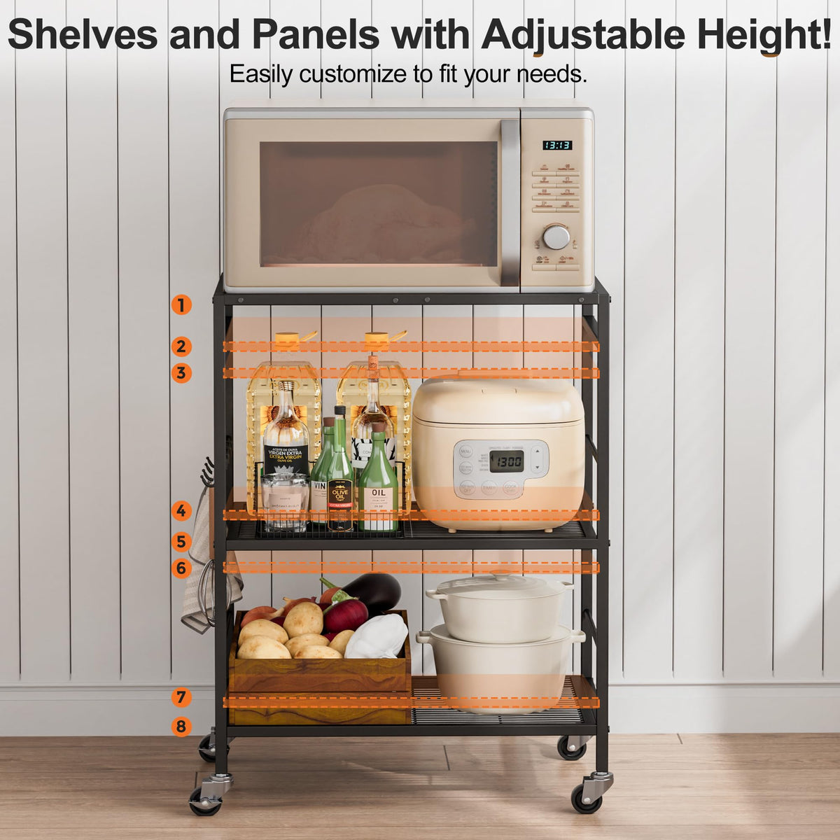 3 Tier Rolling Kitchen Microwave Cart, Utility Cart , Microwave Stand Black