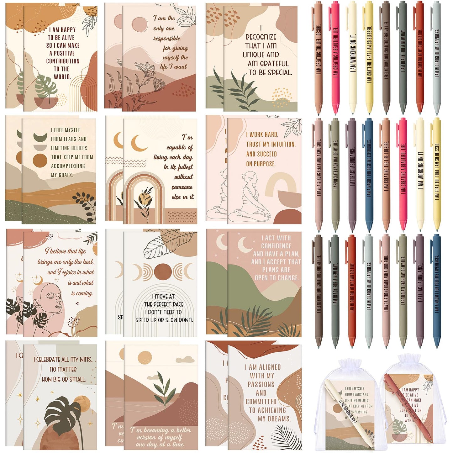 Mooliwe 48 Pcs Affirmation Notebooks Pens Bulk Gifts, Gratitude,Abstract