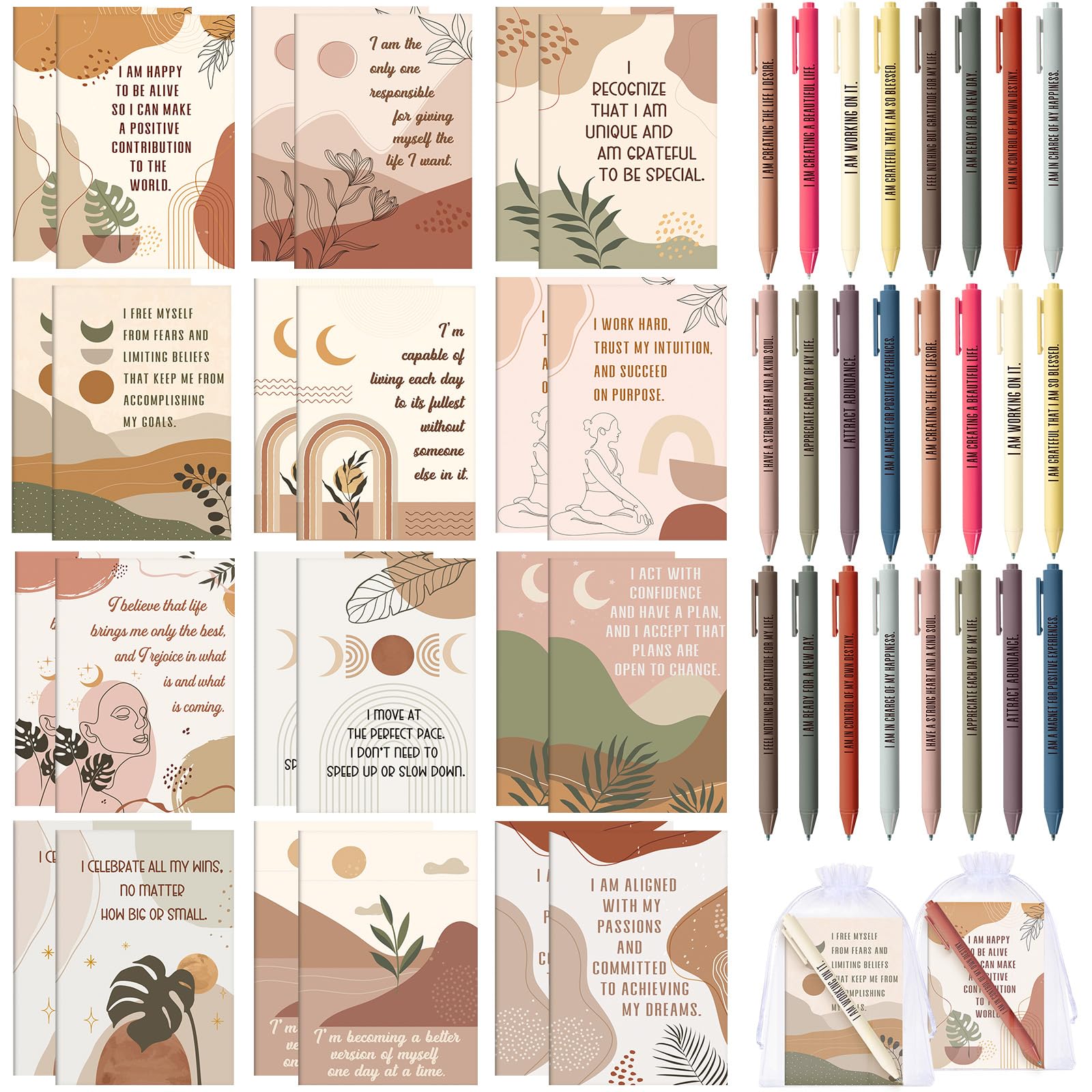 Mooliwe 48 Pcs Affirmation Notebooks Pens Bulk Gifts, Gratitude,Abstract