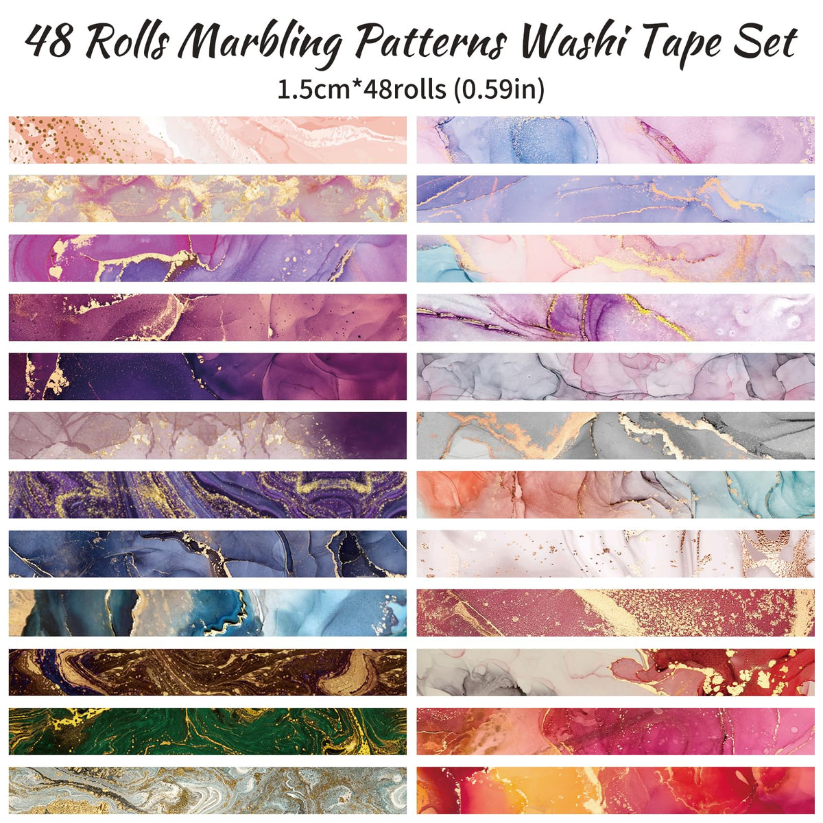 Mooker 48 Rolls Washi Tape Set - Decorative Masking Tape Colored Marbling Patterns, Adhesive