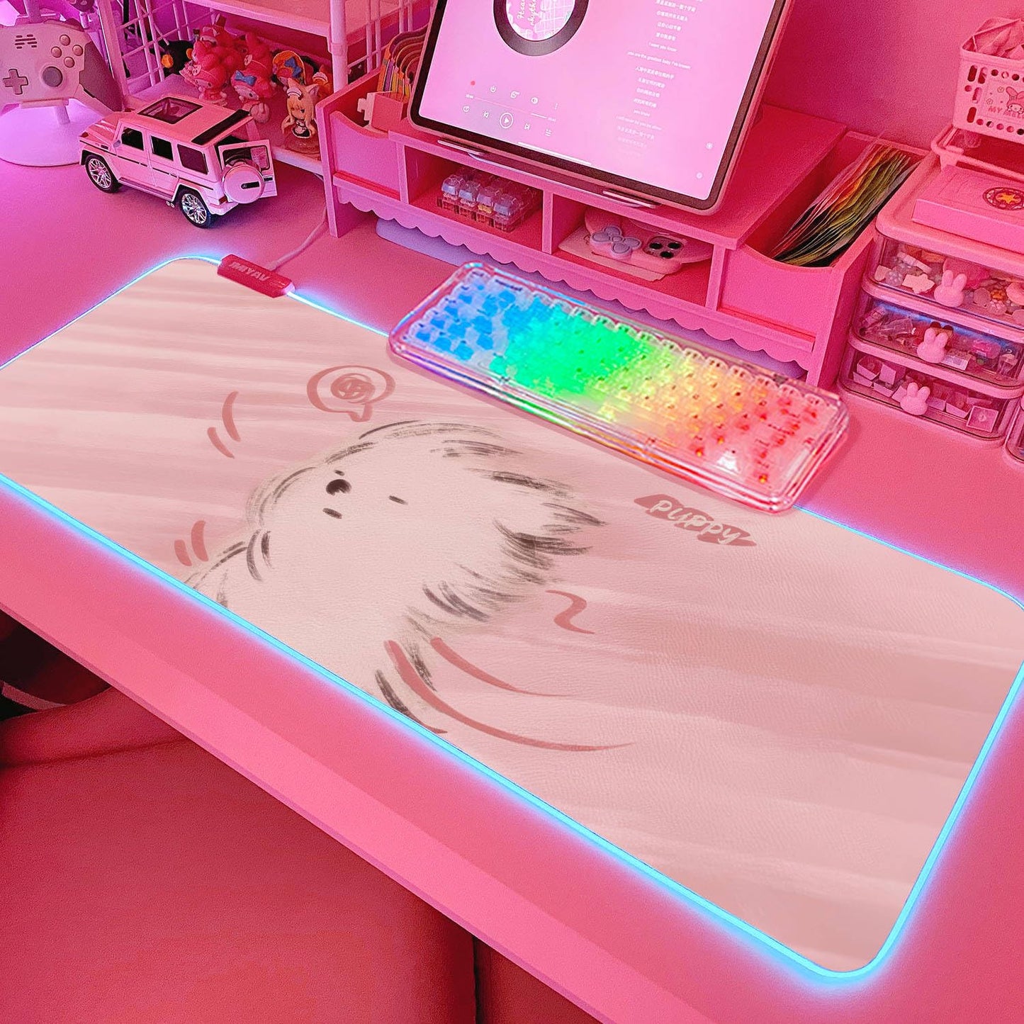 JMIYAV Pink RGB Gaming Mouse Pad 31.5x12 Inch PC XL Large Extended Glowing Led Light Up Desk Pad